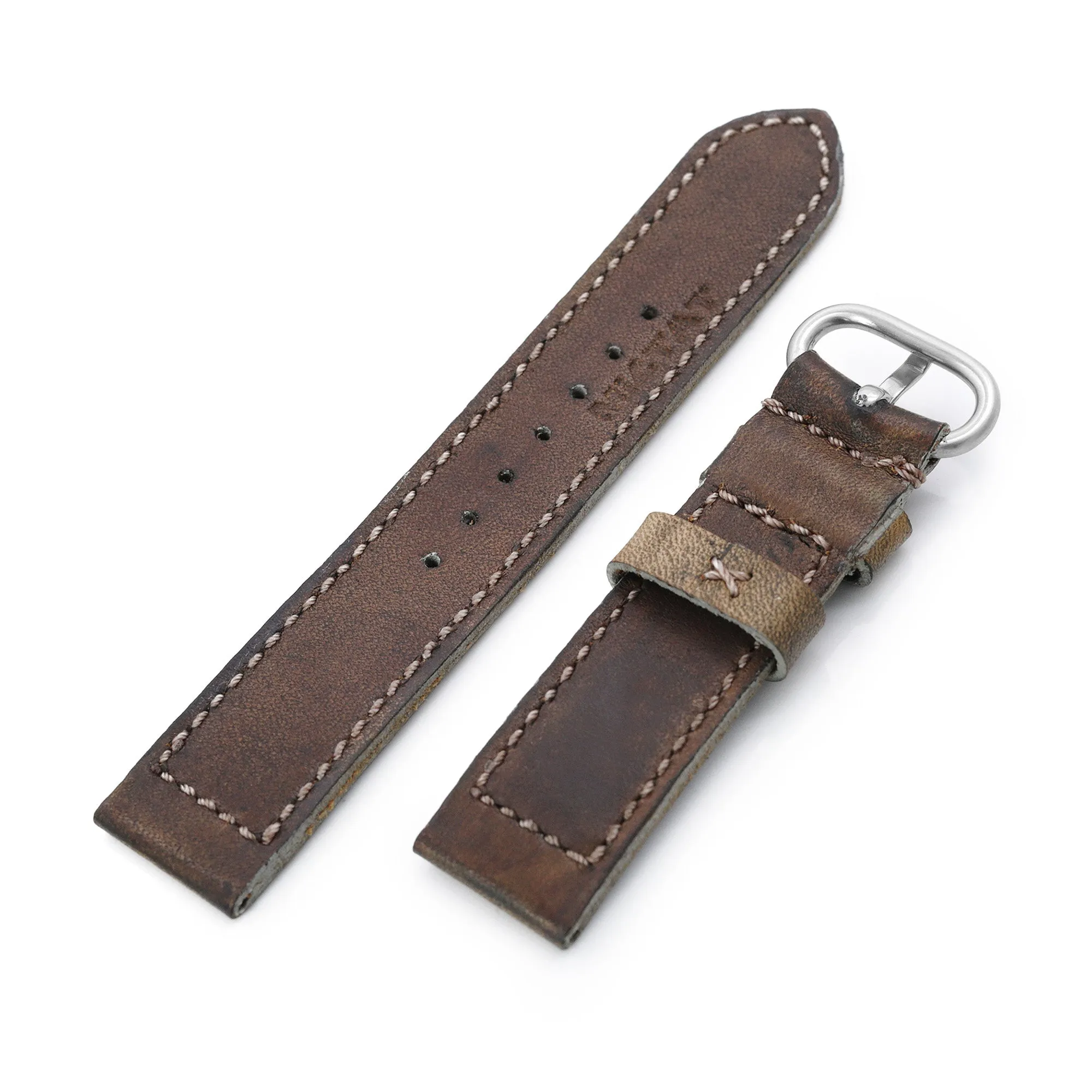 20mm Gunny X MT MISSION POSSIBLE 1 (MP1) Series Vintage Brown Leather Watch Strap