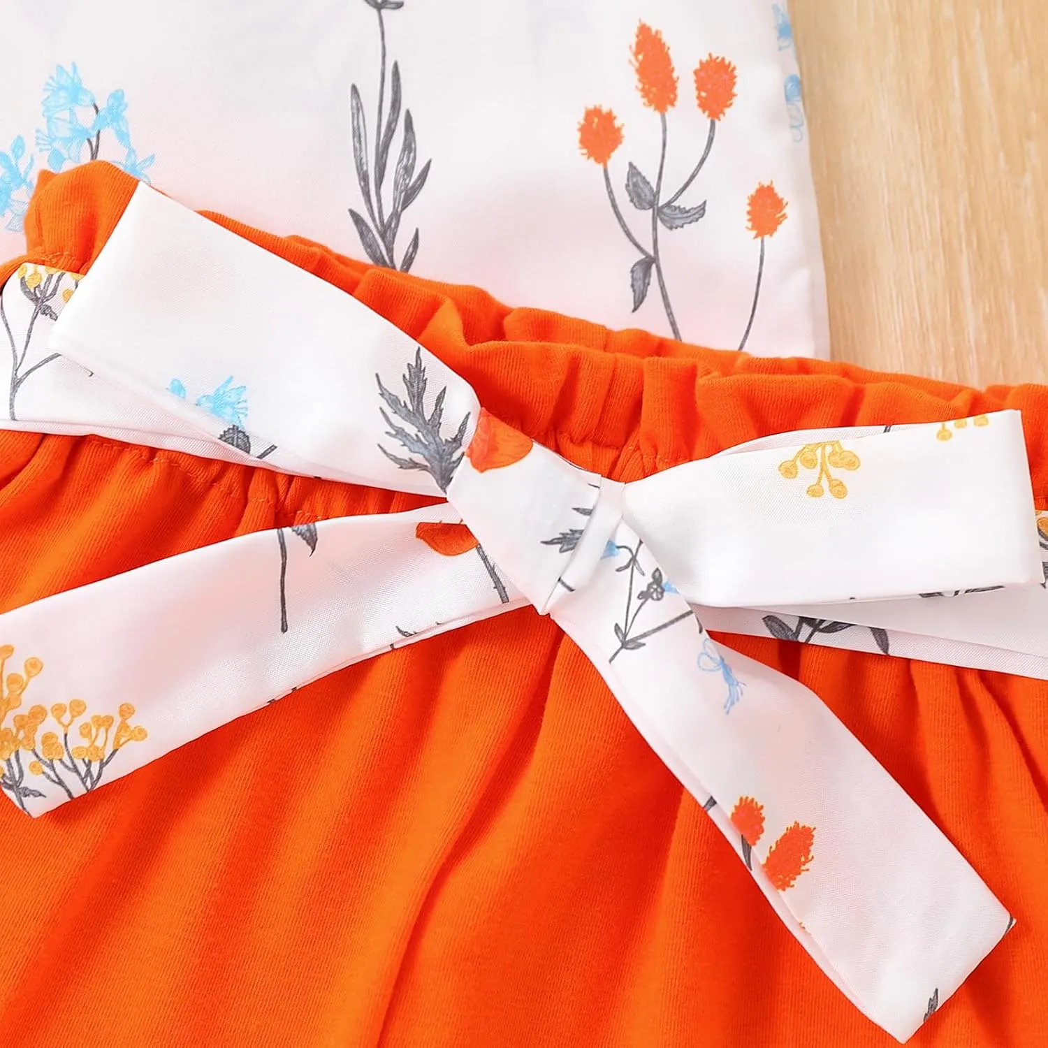 3-8T Toddler Kid Girl Outfits Clothes Ruffle Short Sleeve Floral T-Shirt Top Summer Shorts with Belt