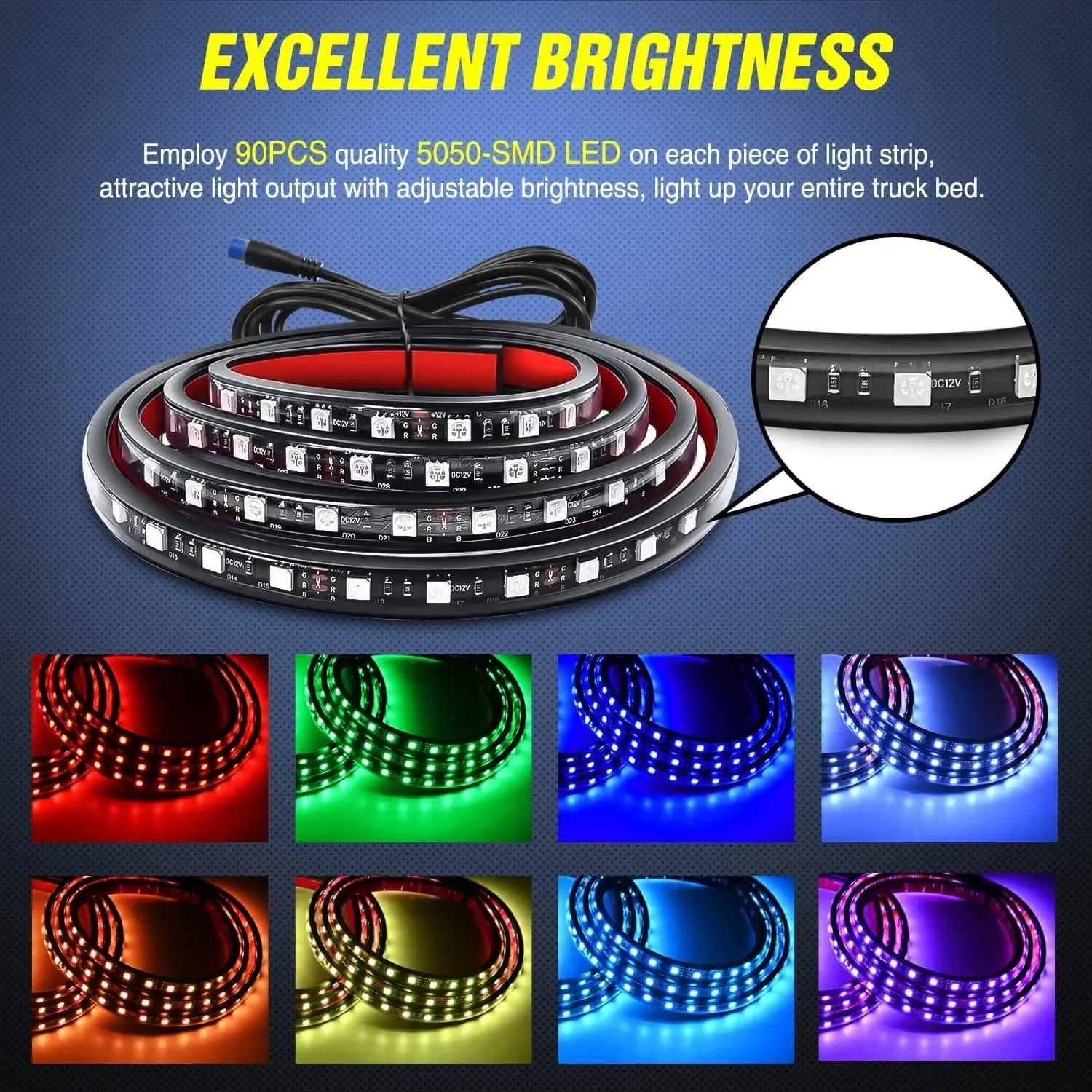 60 Inch 270Leds RGB RF Remote LED Bed Light Strip 3PCS