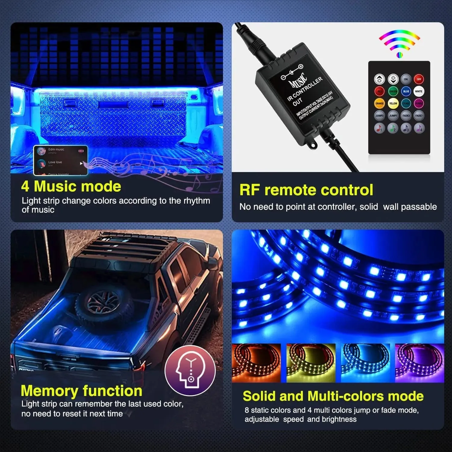 60 Inch 270Leds RGB RF Remote LED Bed Light Strip 3PCS