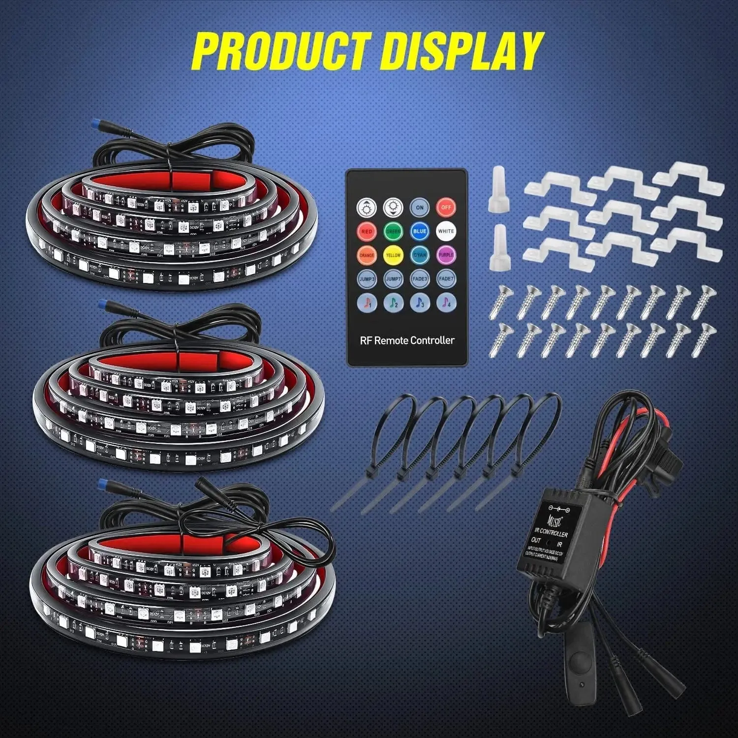 60 Inch 270Leds RGB RF Remote LED Bed Light Strip 3PCS
