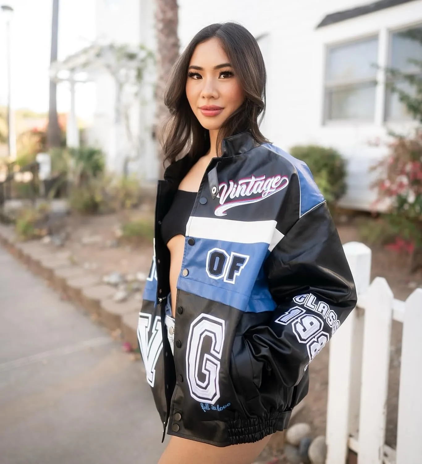 Aelfric Eden Womens Faux Leather Jacket Y2k VG Detachable Racing Jacket Oversized Trendy Outfits