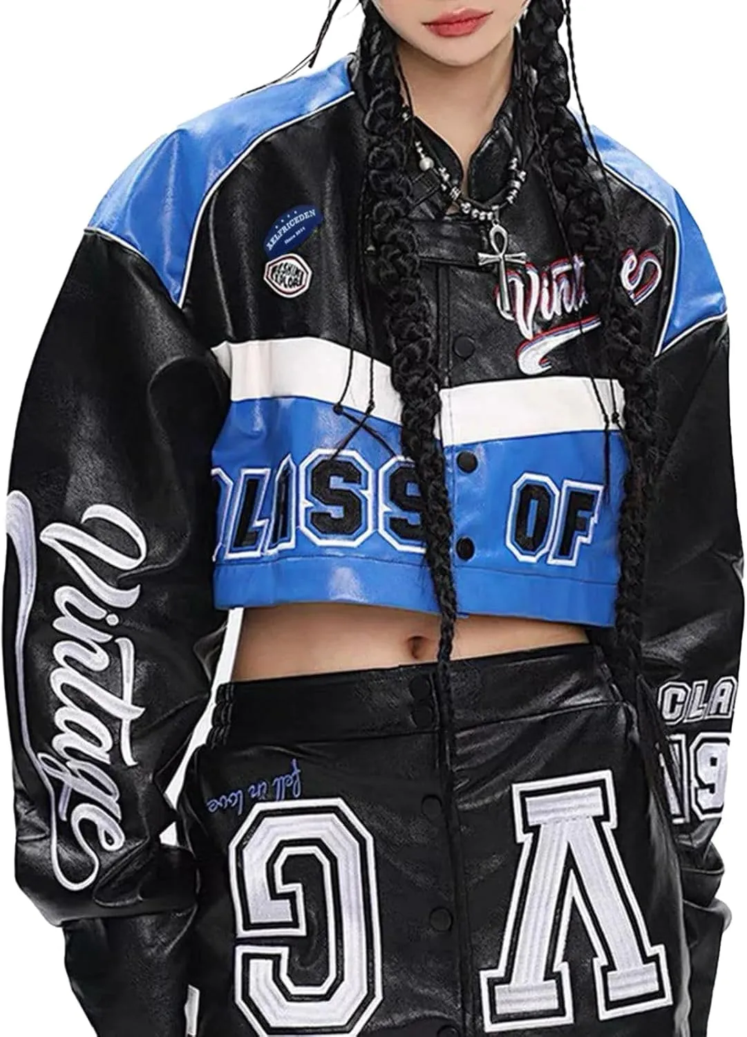 Aelfric Eden Womens Faux Leather Jacket Y2k VG Detachable Racing Jacket Oversized Trendy Outfits
