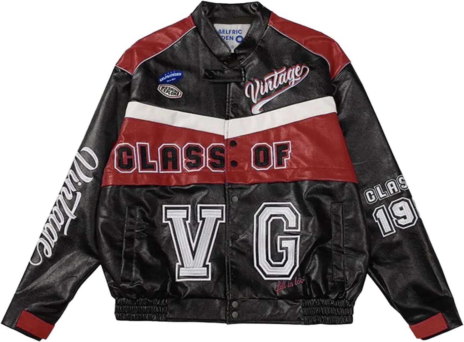 Aelfric Eden Womens Faux Leather Jacket Y2k VG Detachable Racing Jacket Oversized Trendy Outfits