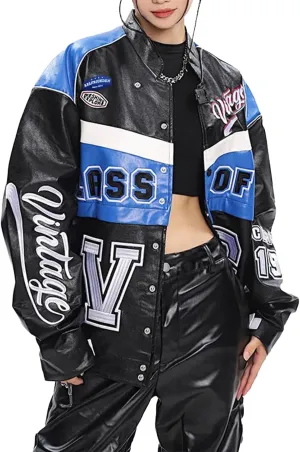 Aelfric Eden Womens Faux Leather Jacket Y2k VG Detachable Racing Jacket Oversized Trendy Outfits