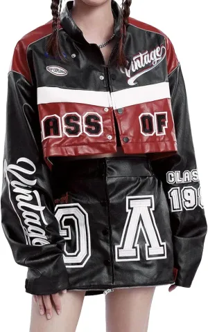 Aelfric Eden Womens Faux Leather Jacket Y2k VG Detachable Racing Jacket Oversized Trendy Outfits
