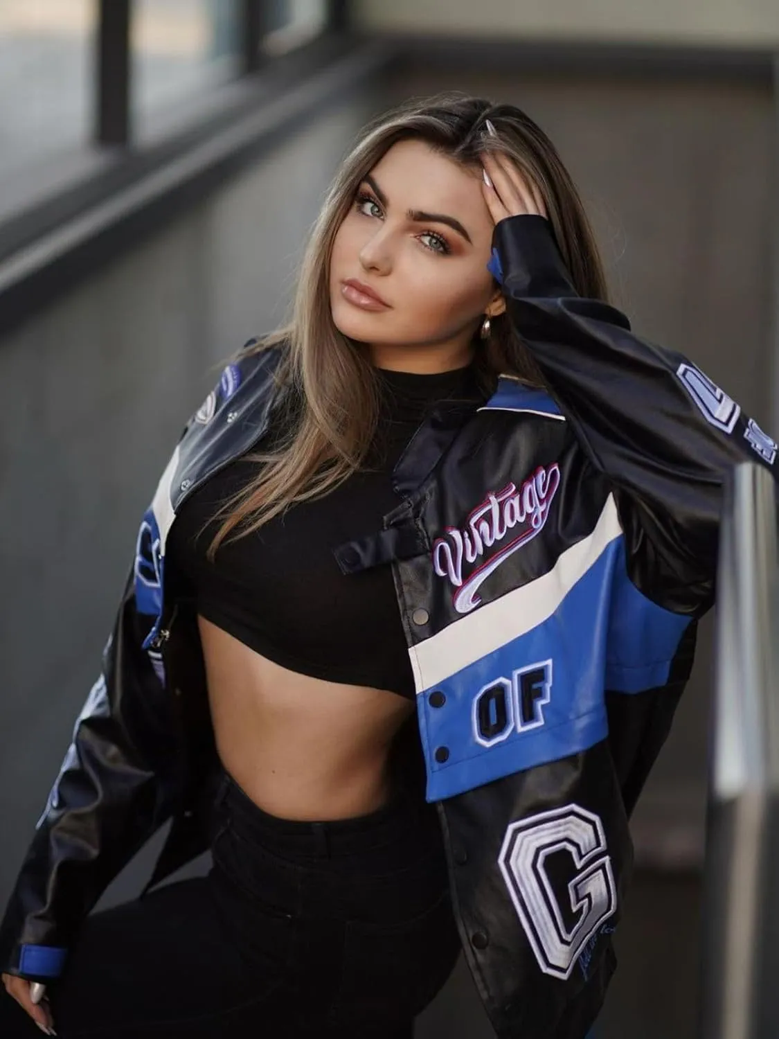 Aelfric Eden Womens Faux Leather Jacket Y2k VG Detachable Racing Jacket Oversized Trendy Outfits