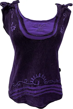 Agan Traders 2025 Summer Boho Knit Stonewashed Womens Sleeveless Blouse - Wide Strap Embroidered Tie-dye Tank Top Blouses
