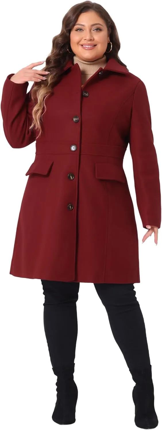 Agnes Orinda Plus Size Coat for Women Peter Pan Collar Single Breasted Winter Long Coats