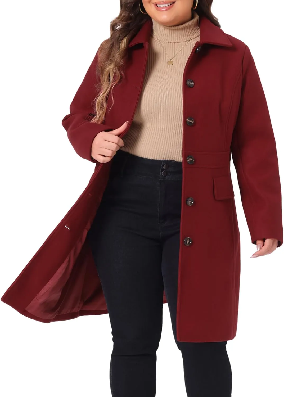 Agnes Orinda Plus Size Coat for Women Peter Pan Collar Single Breasted Winter Long Coats