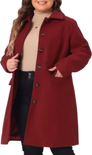 Agnes Orinda Plus Size Coat for Women Peter Pan Collar Single Breasted Winter Long Coats