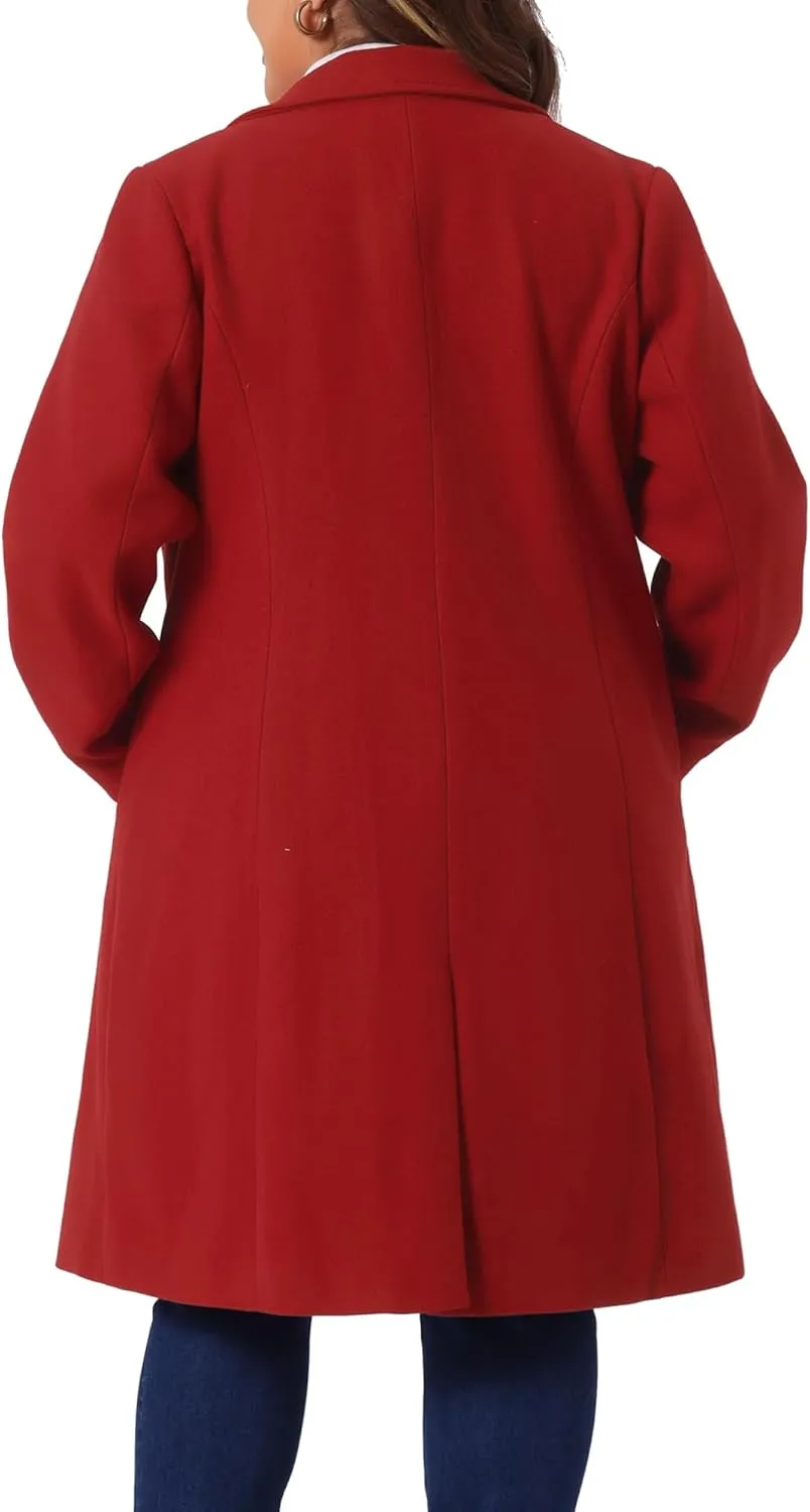 Agnes Orinda Plus Size Long Coats for Women Notched Lapel Winter Warm Double Breasted Coat