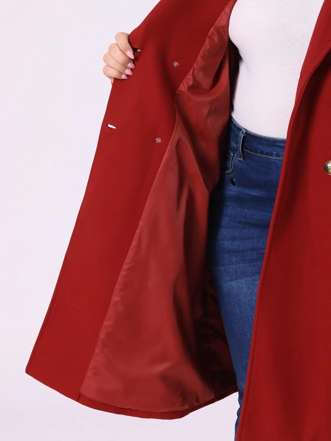 Agnes Orinda Plus Size Long Coats for Women Notched Lapel Winter Warm Double Breasted Coat