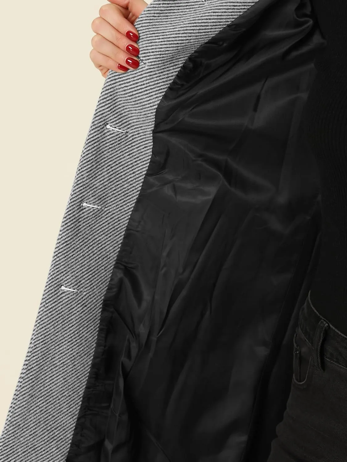 Allegra K Mid-Length Overcoat for Women's Single Breasted Collarless Belted Elegant Winter Coats