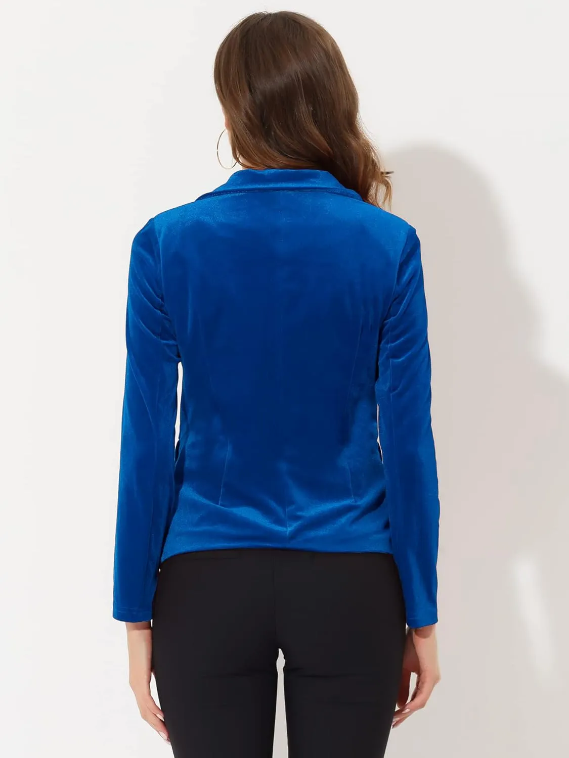 Allegra K Velvet Blazers for Women's Notched Lapel Two Button Long Sleeve Blazer