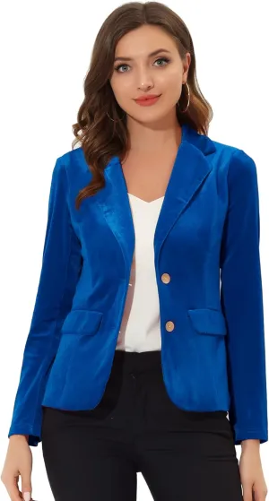 Allegra K Velvet Blazers for Women's Notched Lapel Two Button Long Sleeve Blazer