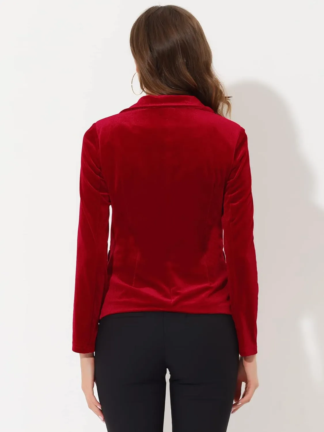 Allegra K Velvet Blazers for Women's Notched Lapel Two Button Long Sleeve Blazer