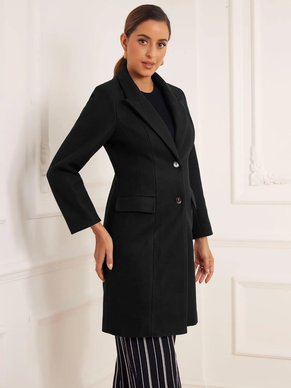 Allegra K Winter Coat for Women's Notch Lapel Mid-Long Single Breasted Overcoat Pea Coats