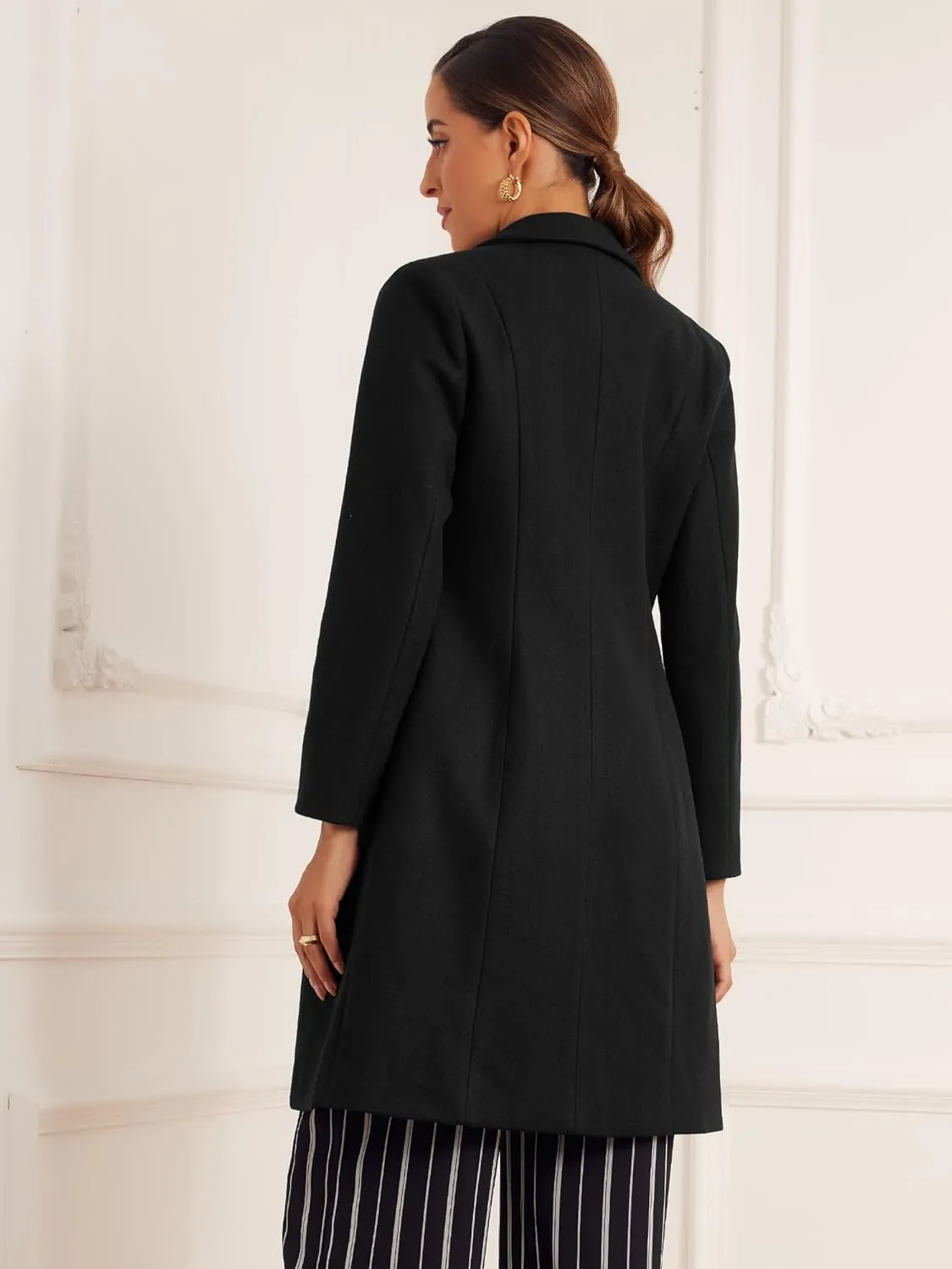 Allegra K Winter Coat for Women's Notch Lapel Mid-Long Single Breasted Overcoat Pea Coats