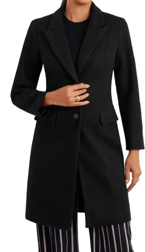 Allegra K Winter Coat for Women's Notch Lapel Mid-Long Single Breasted Overcoat Pea Coats