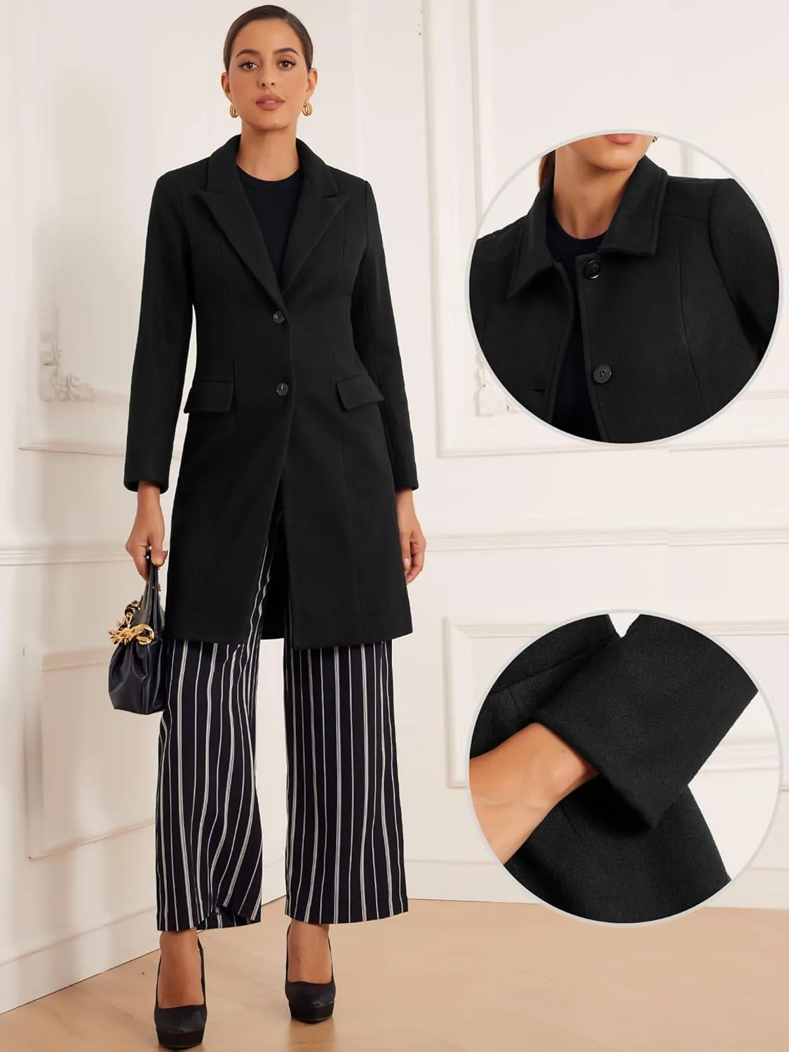 Allegra K Winter Coat for Women's Notch Lapel Mid-Long Single Breasted Overcoat Pea Coats