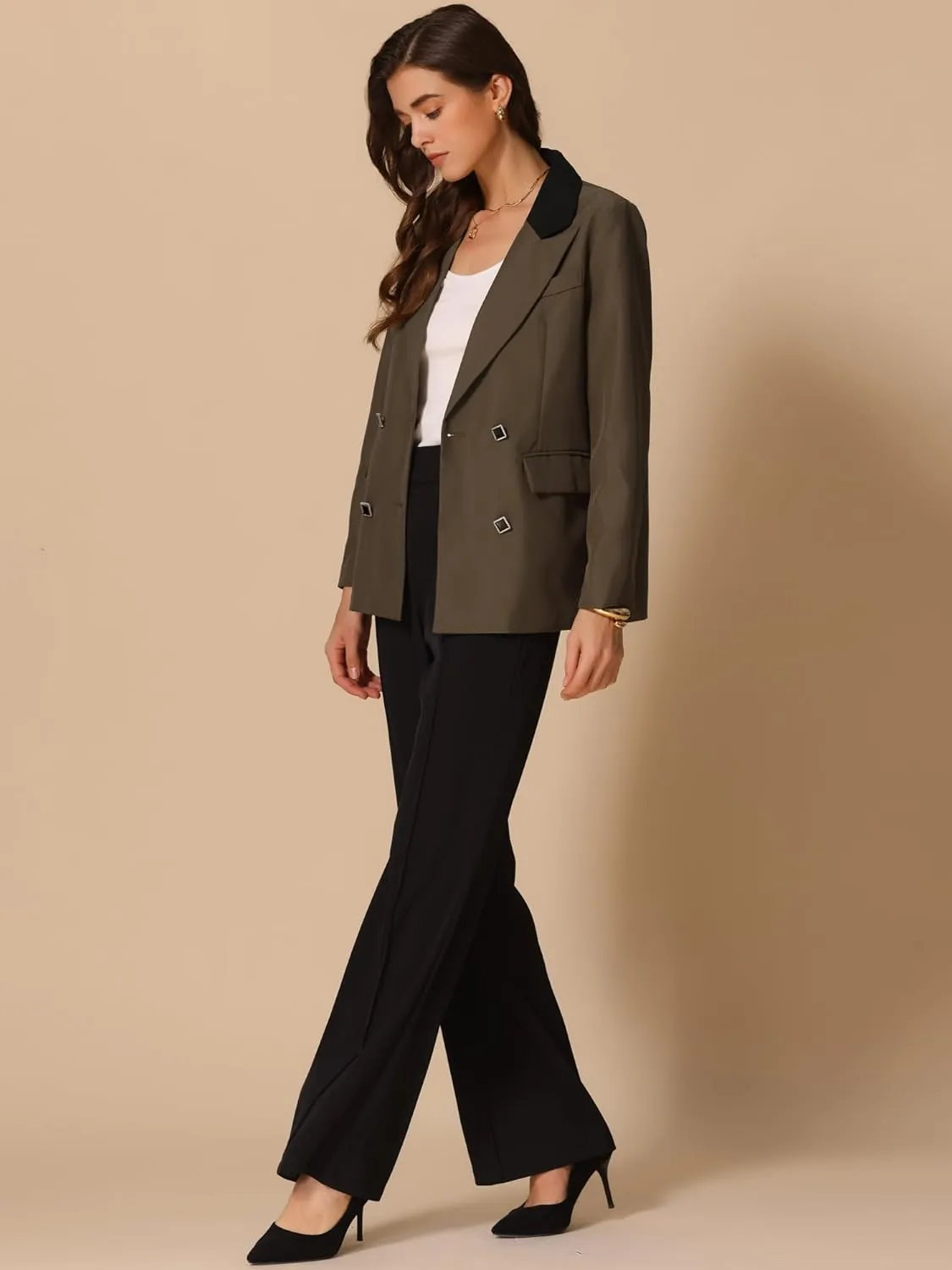 Allegra K Women's Blazers Business Casual Open Front Work Office Blazer Suit Solid Jacket with Pockets