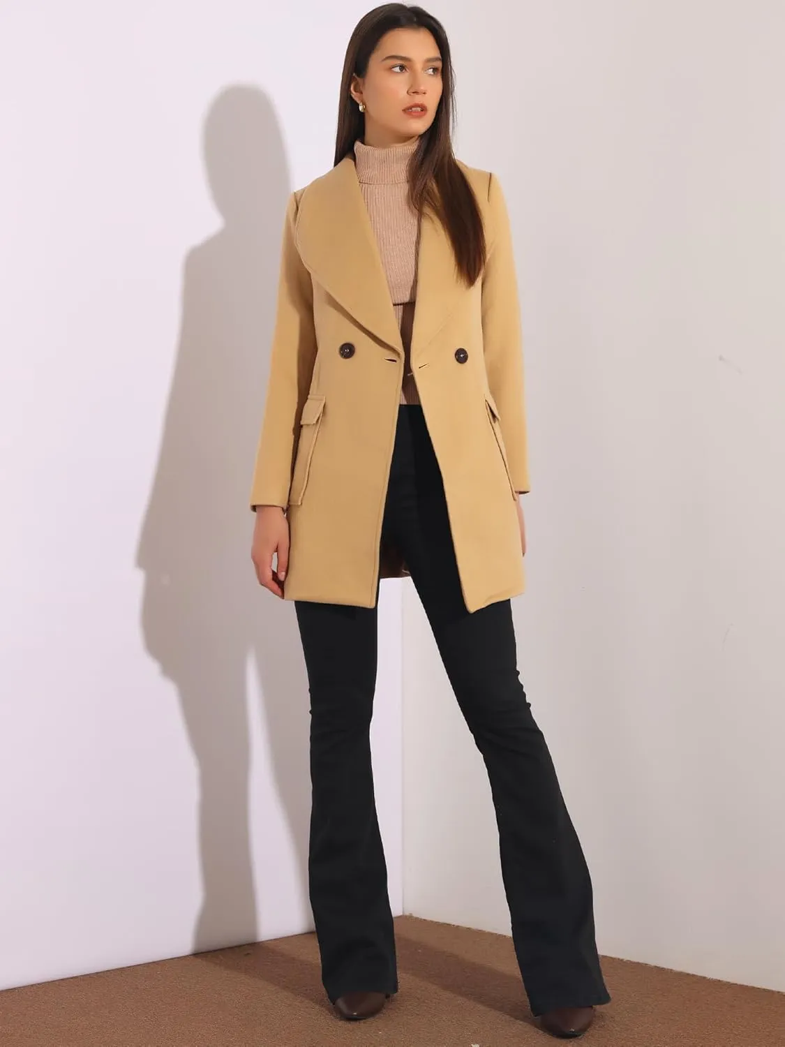 Allegra K Women's Winter Shawl Collar Long Sleeve Tie Belt Wrap Coats with Pockets
