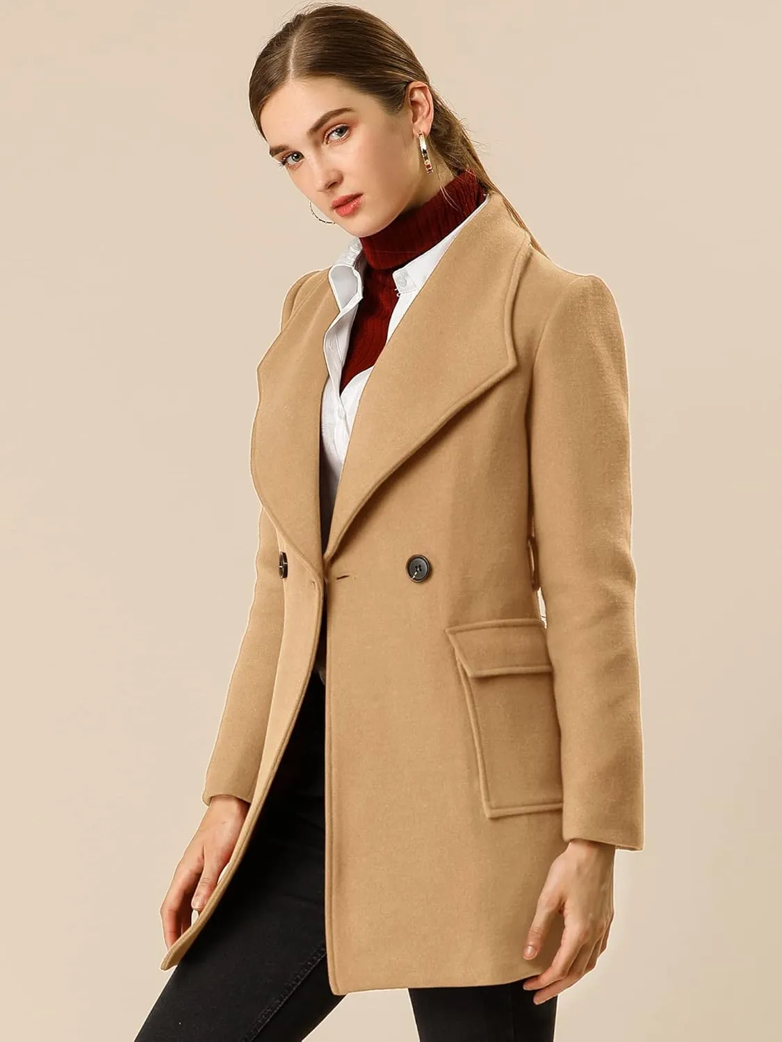 Allegra K Women's Winter Shawl Collar Long Sleeve Tie Belt Wrap Coats with Pockets