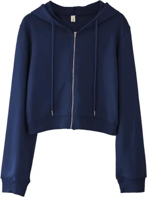 Amazhiyu Women's Cropped Zip up Hoodie Long Sleeves with Drawstring Hooded Cotton Crop Tops