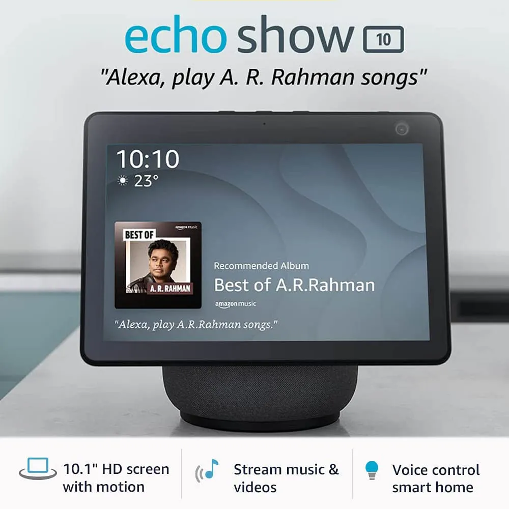 Amazon Echo Show 10 10.1" HD smart display with motion, premium sound and Alexa (Black)