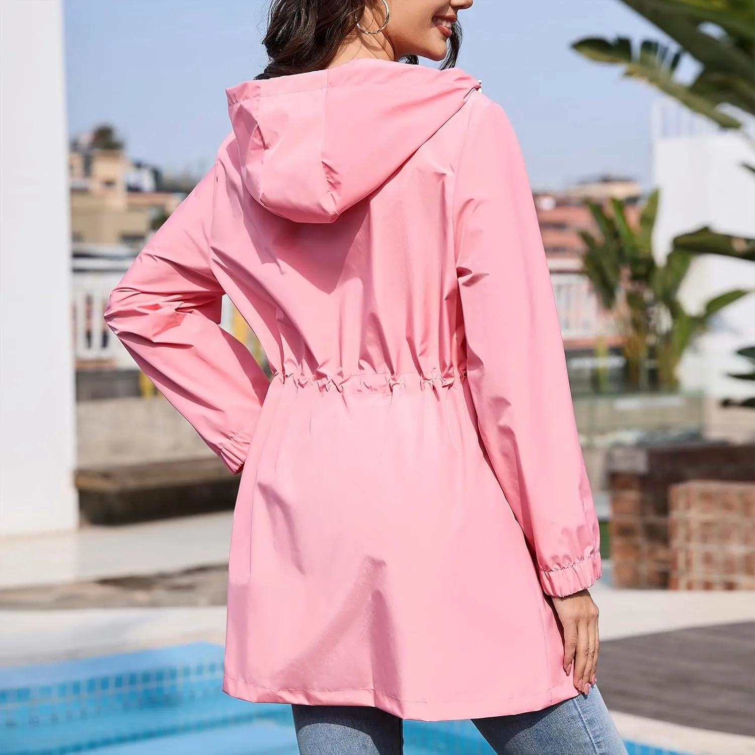 American Trends Rain Jacket Women Waterproof Packable Raincoats for Women Long Rain Coats Windbreaker