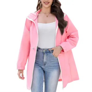 American Trends Rain Jacket Women Waterproof Packable Raincoats for Women Long Rain Coats Windbreaker