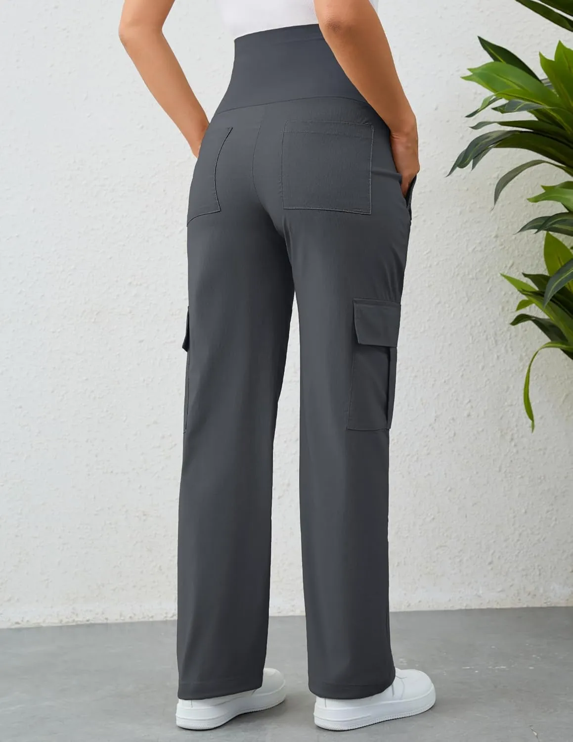 AMPOSH Women's Maternity Cargo Pants with 6 Pockets Quick-Dry Pregnancy Hiking Pants
