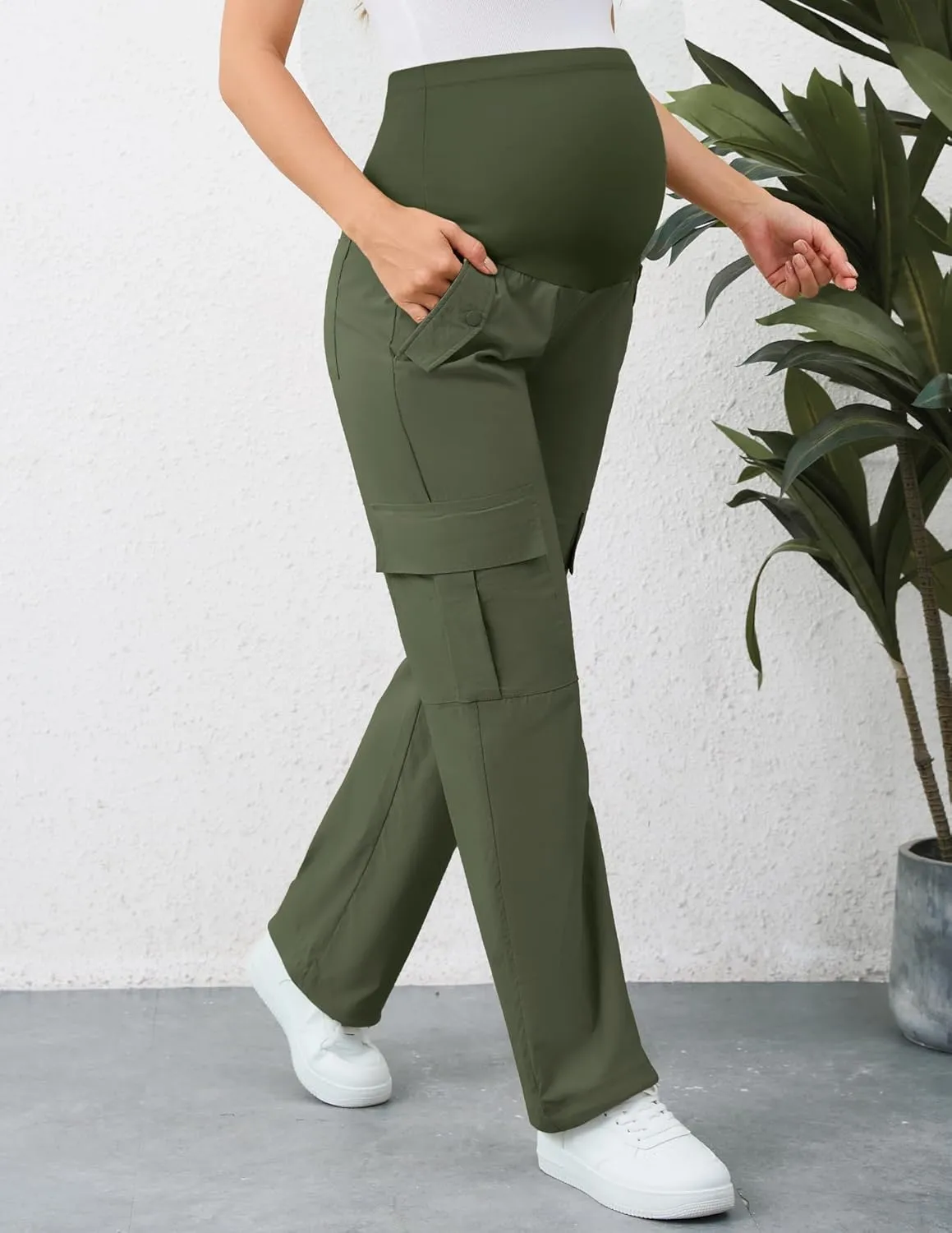 AMPOSH Women's Maternity Cargo Pants with 6 Pockets Quick-Dry Pregnancy Hiking Pants