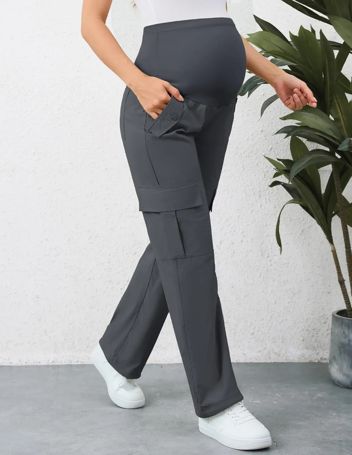AMPOSH Women's Maternity Cargo Pants with 6 Pockets Quick-Dry Pregnancy Hiking Pants