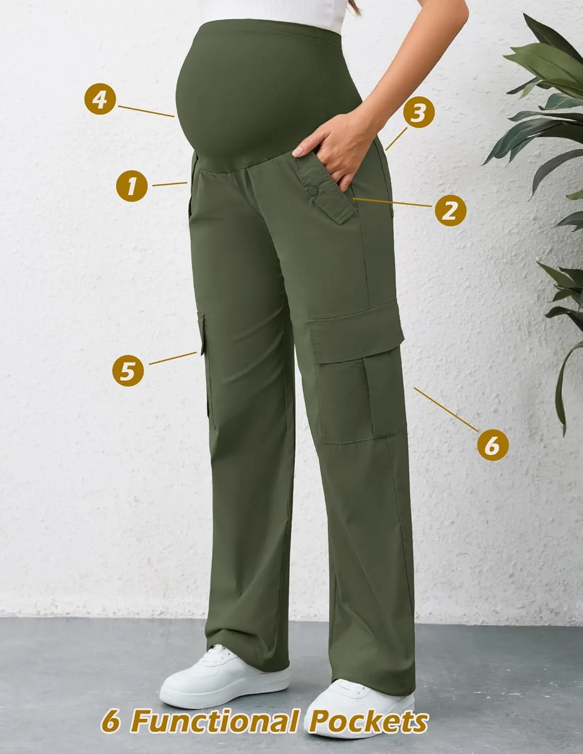 AMPOSH Women's Maternity Cargo Pants with 6 Pockets Quick-Dry Pregnancy Hiking Pants