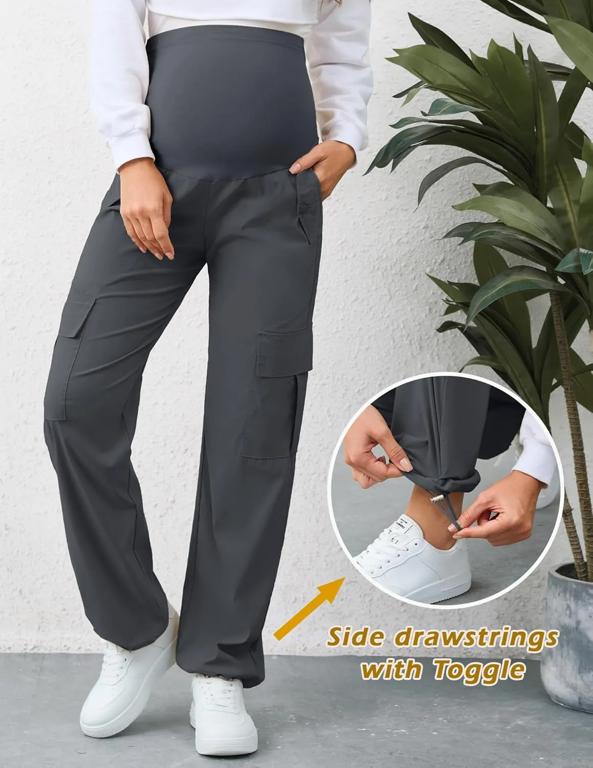 AMPOSH Women's Maternity Cargo Pants with 6 Pockets Quick-Dry Pregnancy Hiking Pants