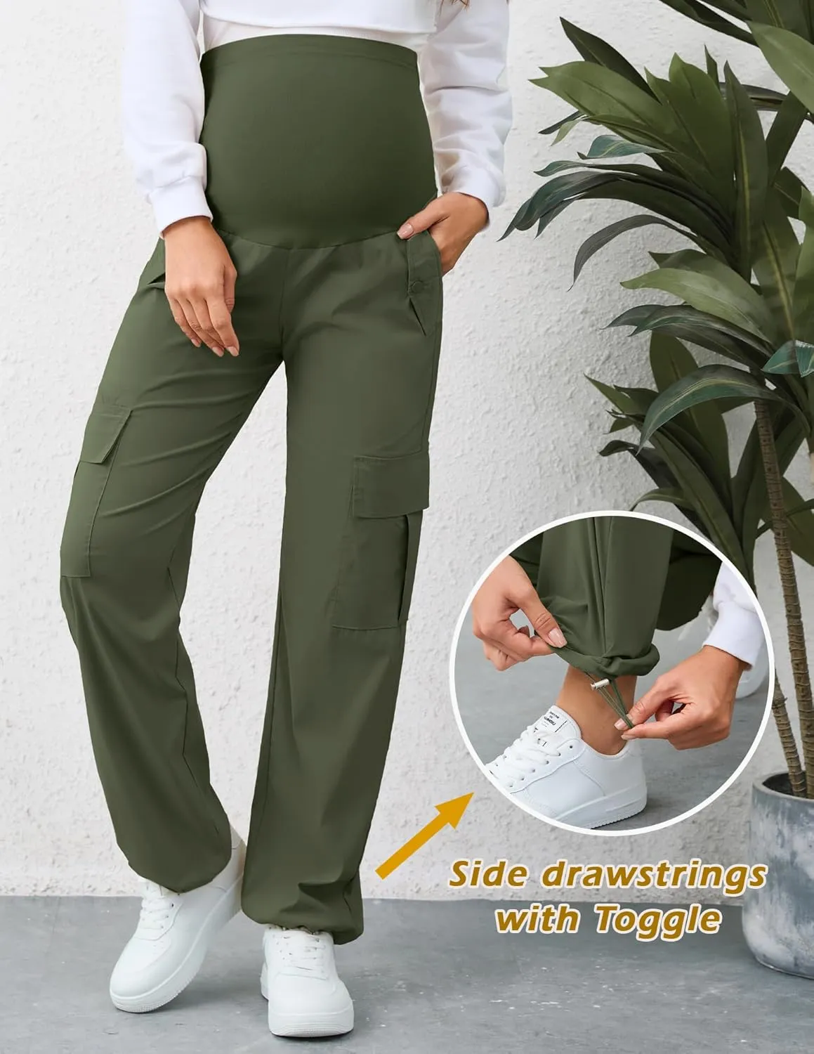 AMPOSH Women's Maternity Cargo Pants with 6 Pockets Quick-Dry Pregnancy Hiking Pants
