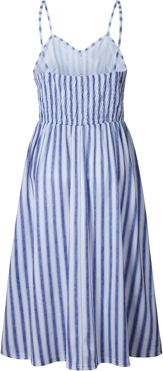Angashion Women's Dresses-Summer Floral Bohemian Spaghetti Strap Button Down Swing Midi Dress