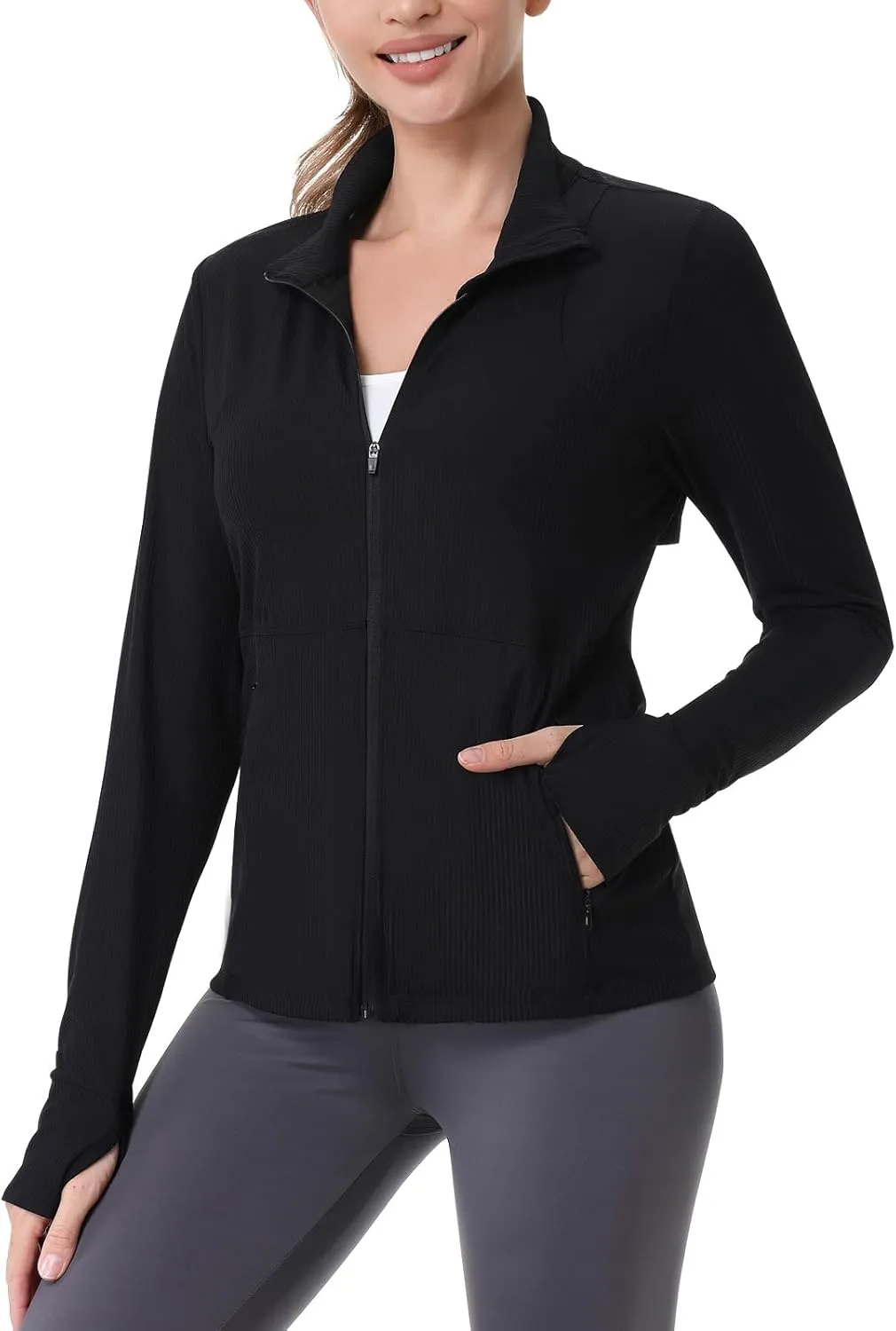 ANIVIVO Running Jackets for Women, Full Zip Workout Jacket Athletic Gym Sports Jacket with Zipper Pockets