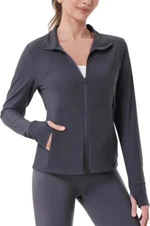 ANIVIVO Running Jackets for Women, Full Zip Workout Jacket Athletic Gym Sports Jacket with Zipper Pockets