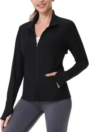 ANIVIVO Running Jackets for Women, Full Zip Workout Jacket Athletic Gym Sports Jacket with Zipper Pockets