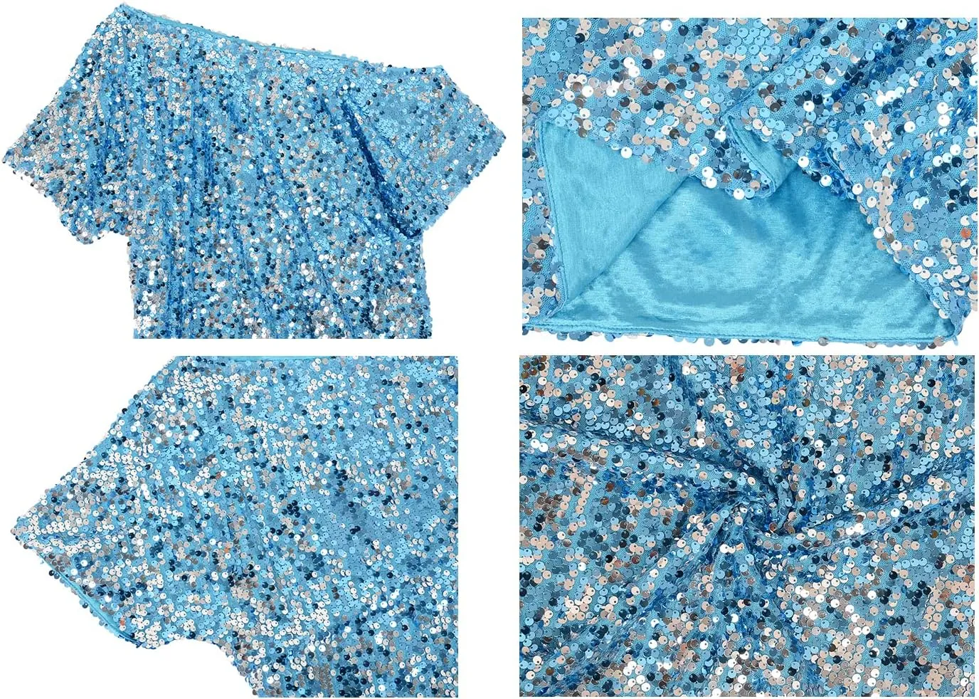 Anna-Kaci Women's Plus Size Sequin Sexy One Shoulder Short Sleeve Party Club Top