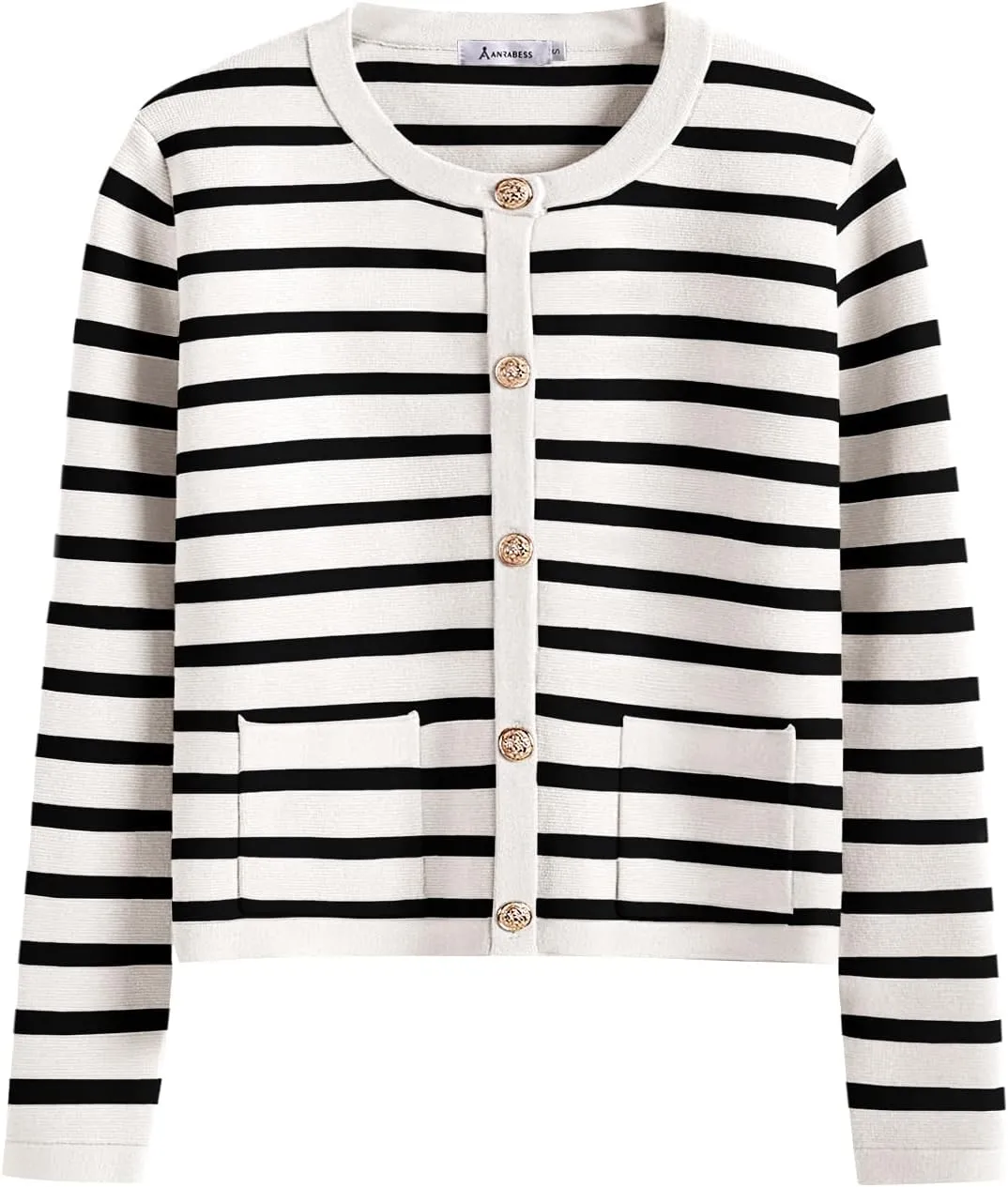 ANRABESS Women Striped Cardigan Sweaters Button Down Cropped Knit Lady Jackets Coat 2025 Fall Outfits Spring Trendy Clothes