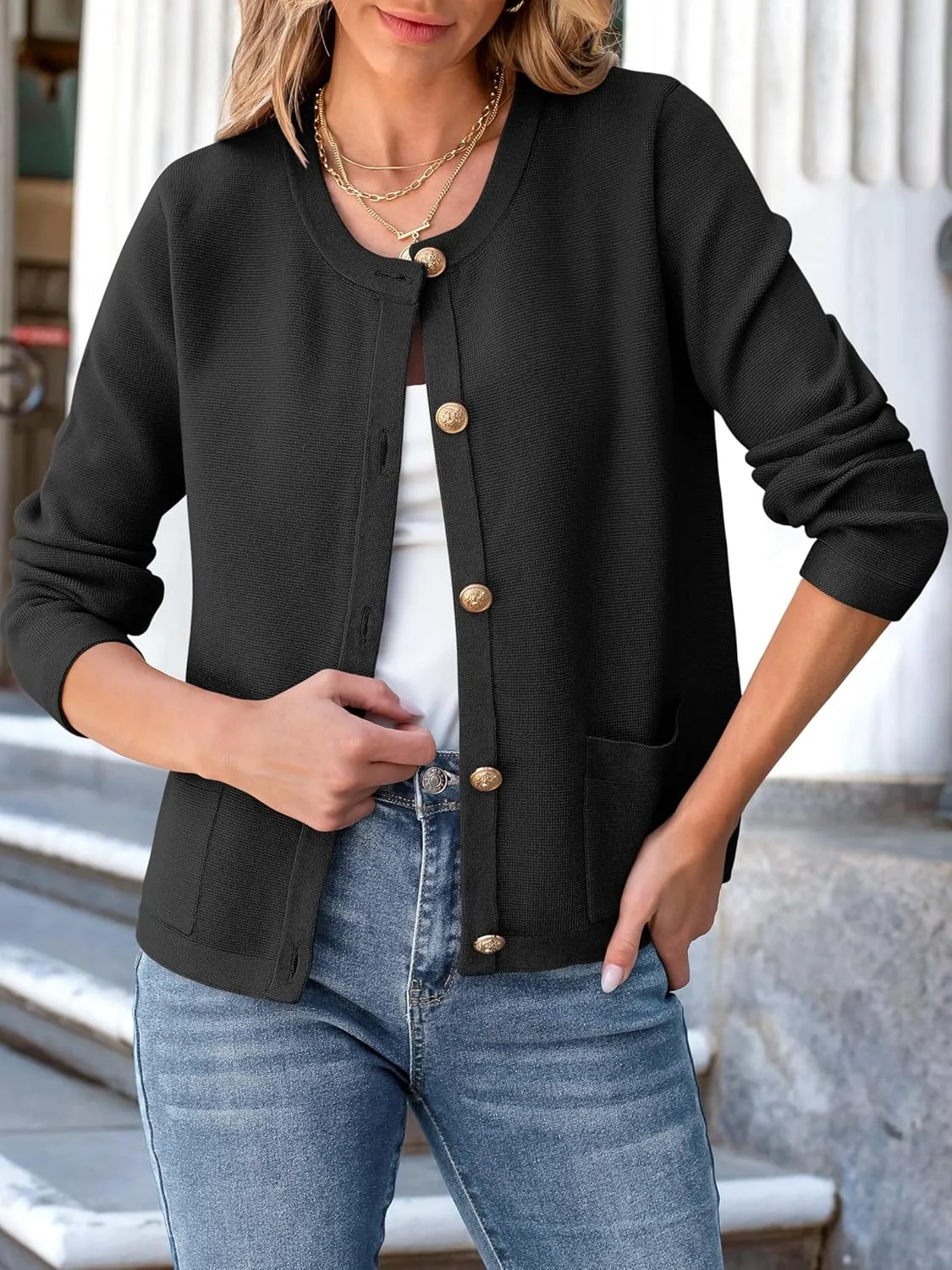 ANRABESS Women Striped Cardigan Sweaters Button Down Cropped Knit Lady Jackets Coat 2025 Fall Outfits Spring Trendy Clothes