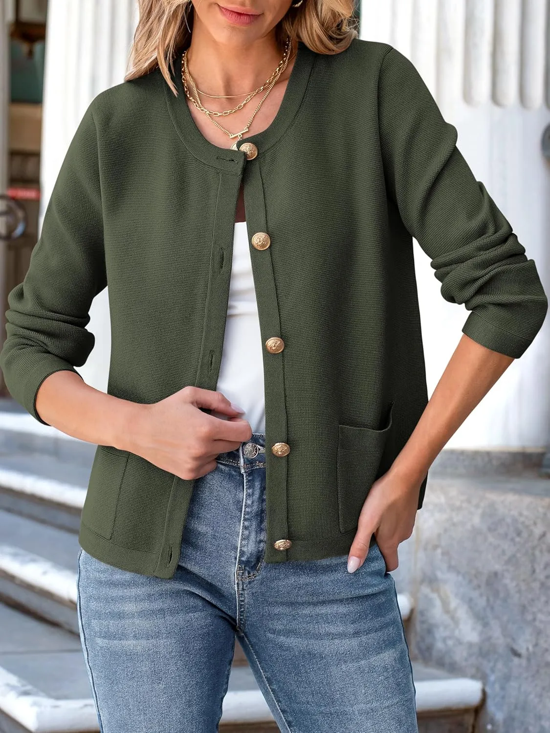 ANRABESS Women Striped Cardigan Sweaters Button Down Cropped Knit Lady Jackets Coat 2025 Fall Outfits Spring Trendy Clothes