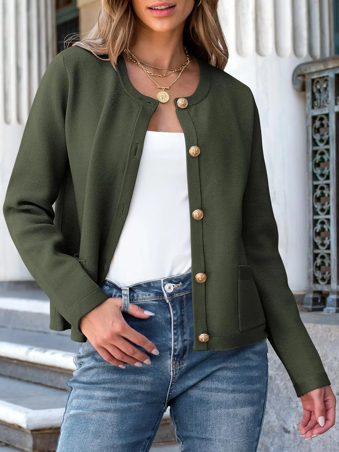 ANRABESS Women Striped Cardigan Sweaters Button Down Cropped Knit Lady Jackets Coat 2025 Fall Outfits Spring Trendy Clothes