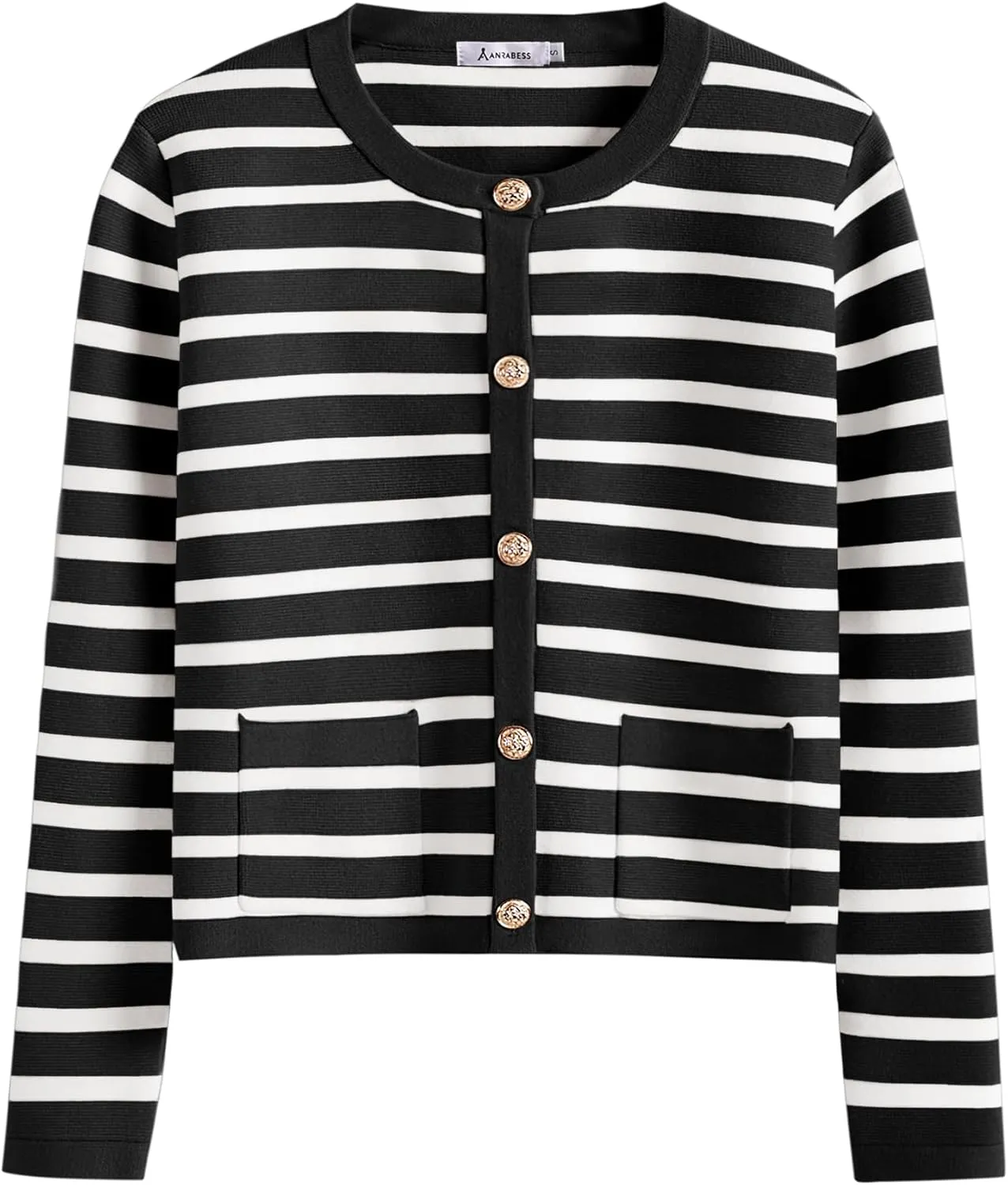 ANRABESS Women Striped Cardigan Sweaters Button Down Cropped Knit Lady Jackets Coat 2025 Fall Outfits Spring Trendy Clothes