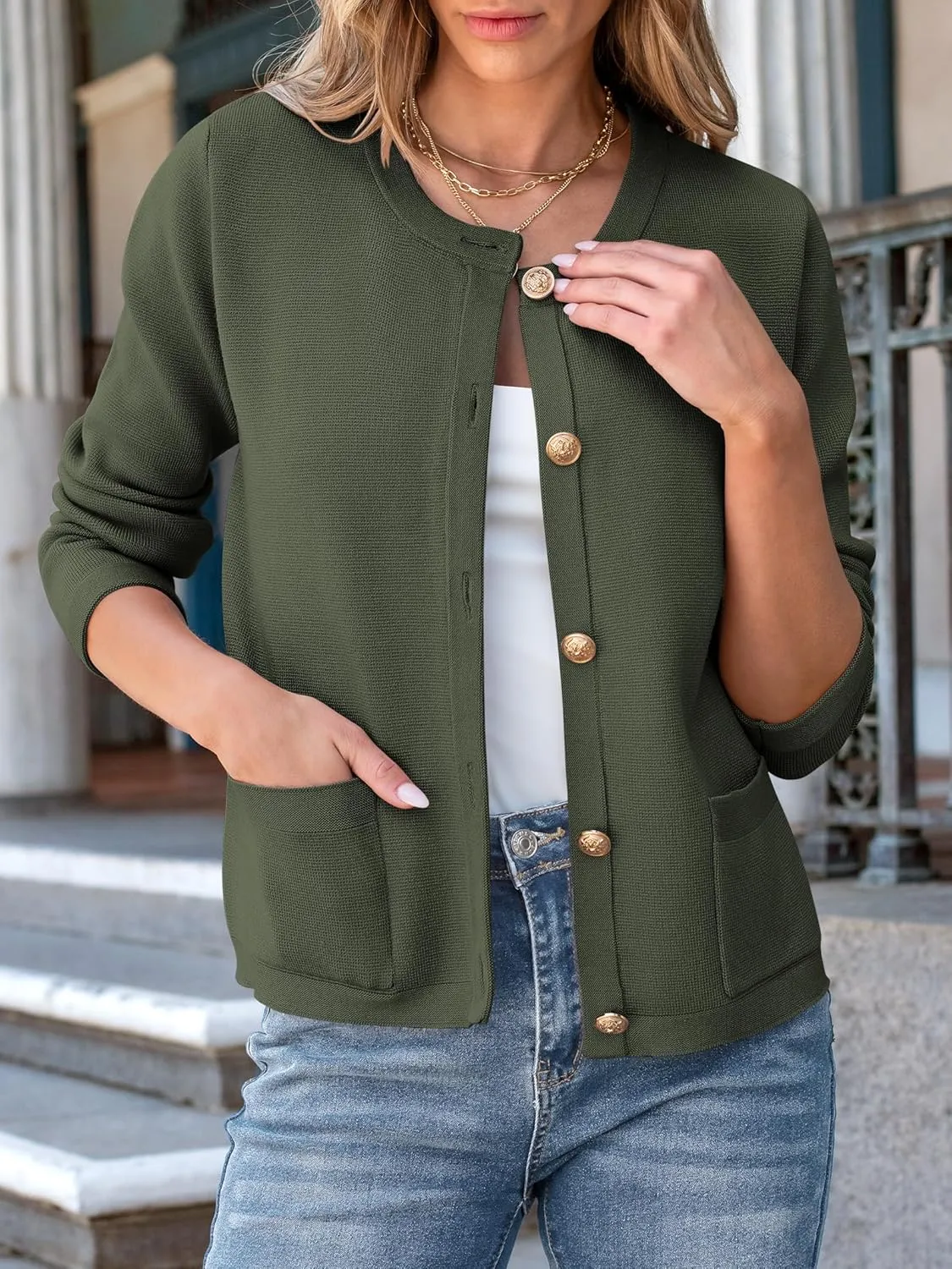 ANRABESS Women Striped Cardigan Sweaters Button Down Cropped Knit Lady Jackets Coat 2025 Fall Outfits Spring Trendy Clothes