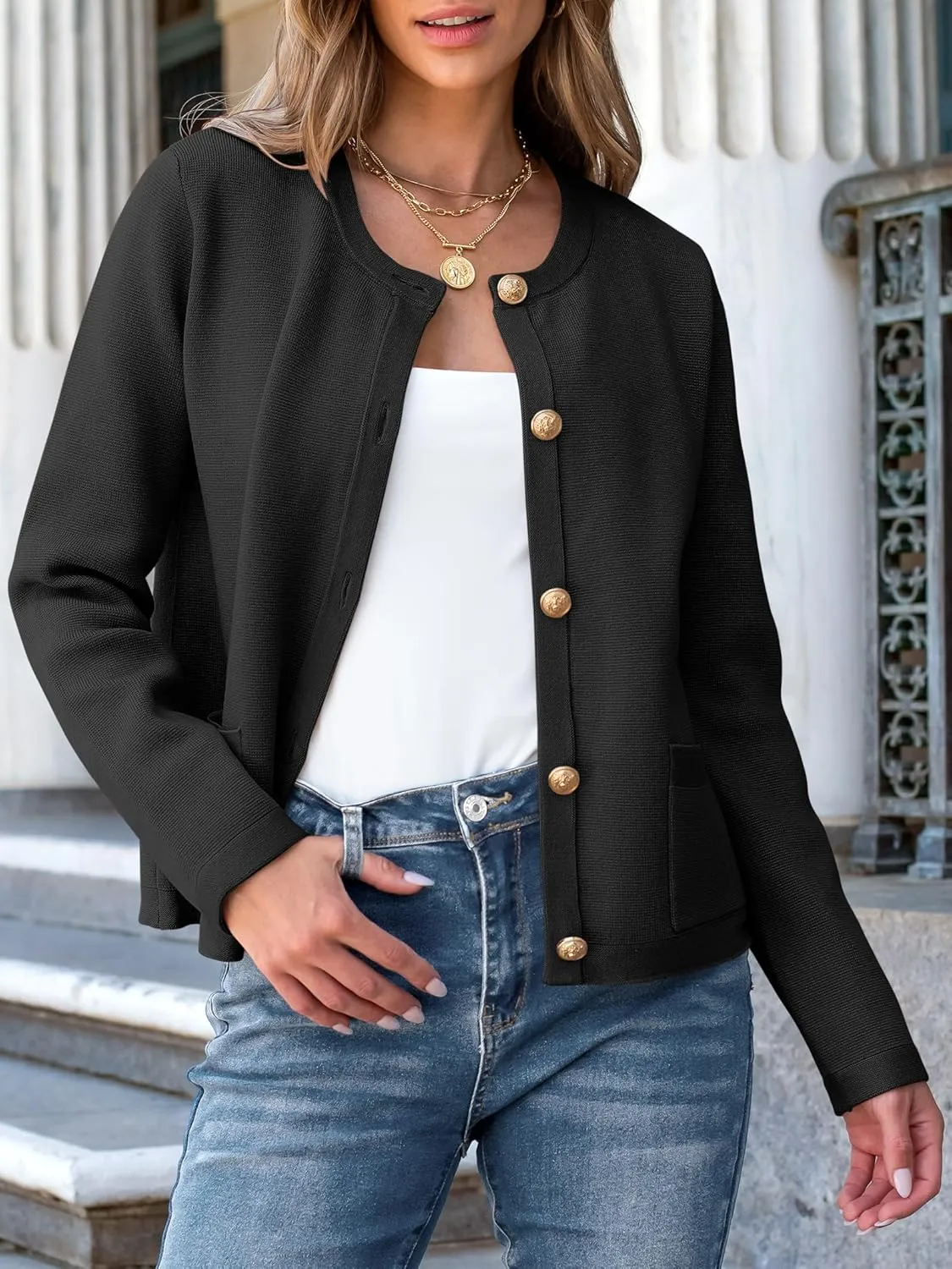ANRABESS Women Striped Cardigan Sweaters Button Down Cropped Knit Lady Jackets Coat 2025 Fall Outfits Spring Trendy Clothes